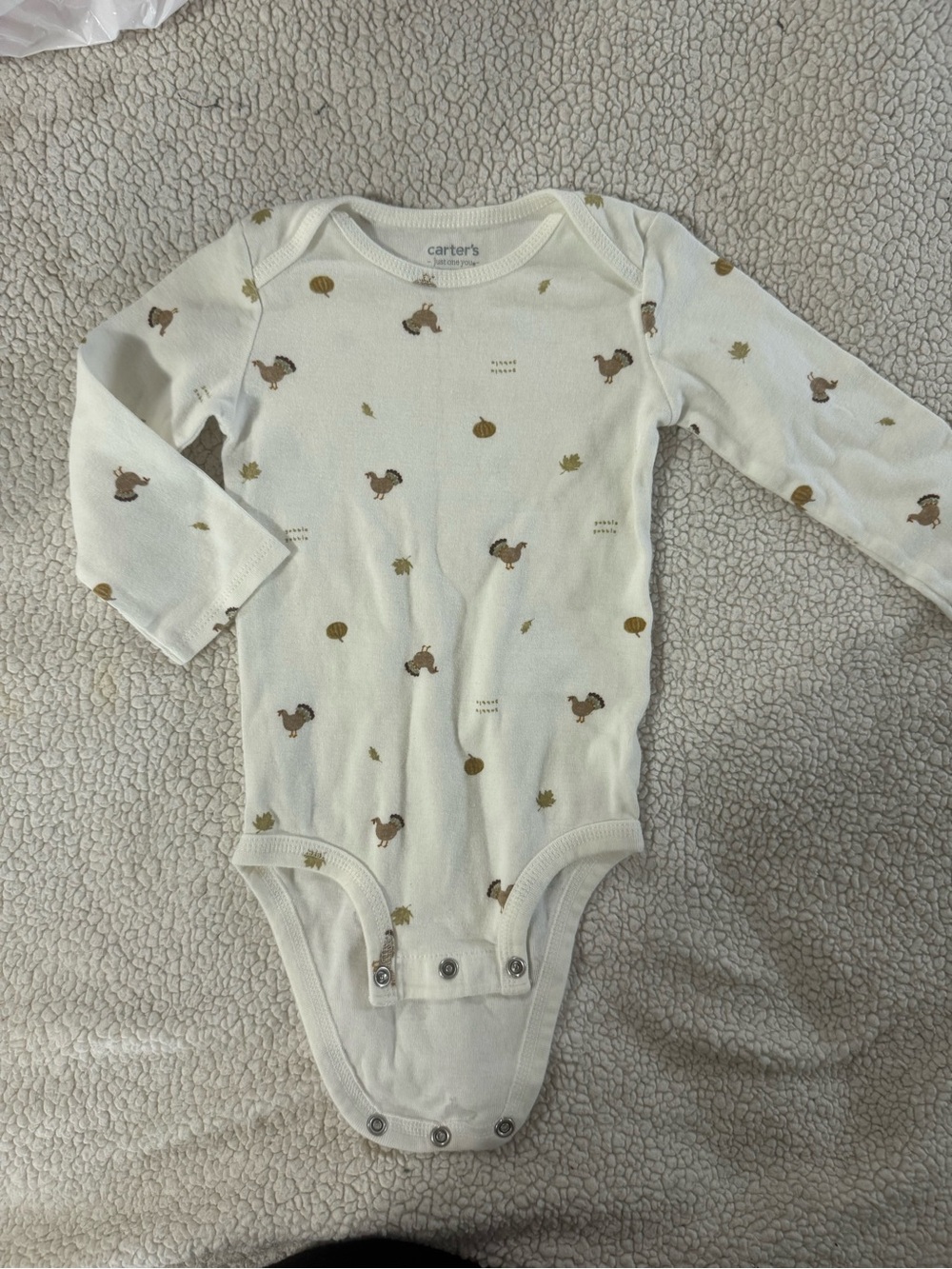 Carter's Thanksgiving Cream Long-Sleeve Turkey & Leave Print One-Piece